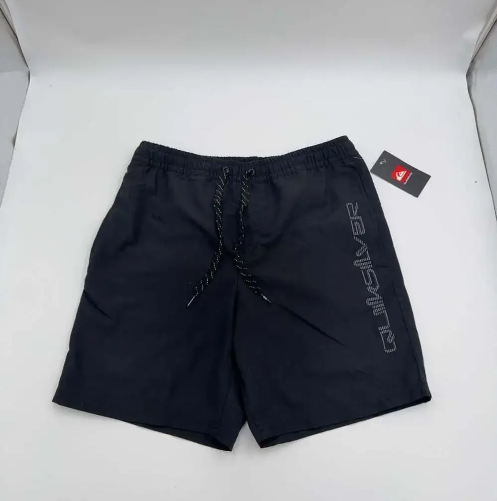 Quiksilver Mens Swimwear Swimming Shorts Drawstring Black Logo Trunks Small Swim